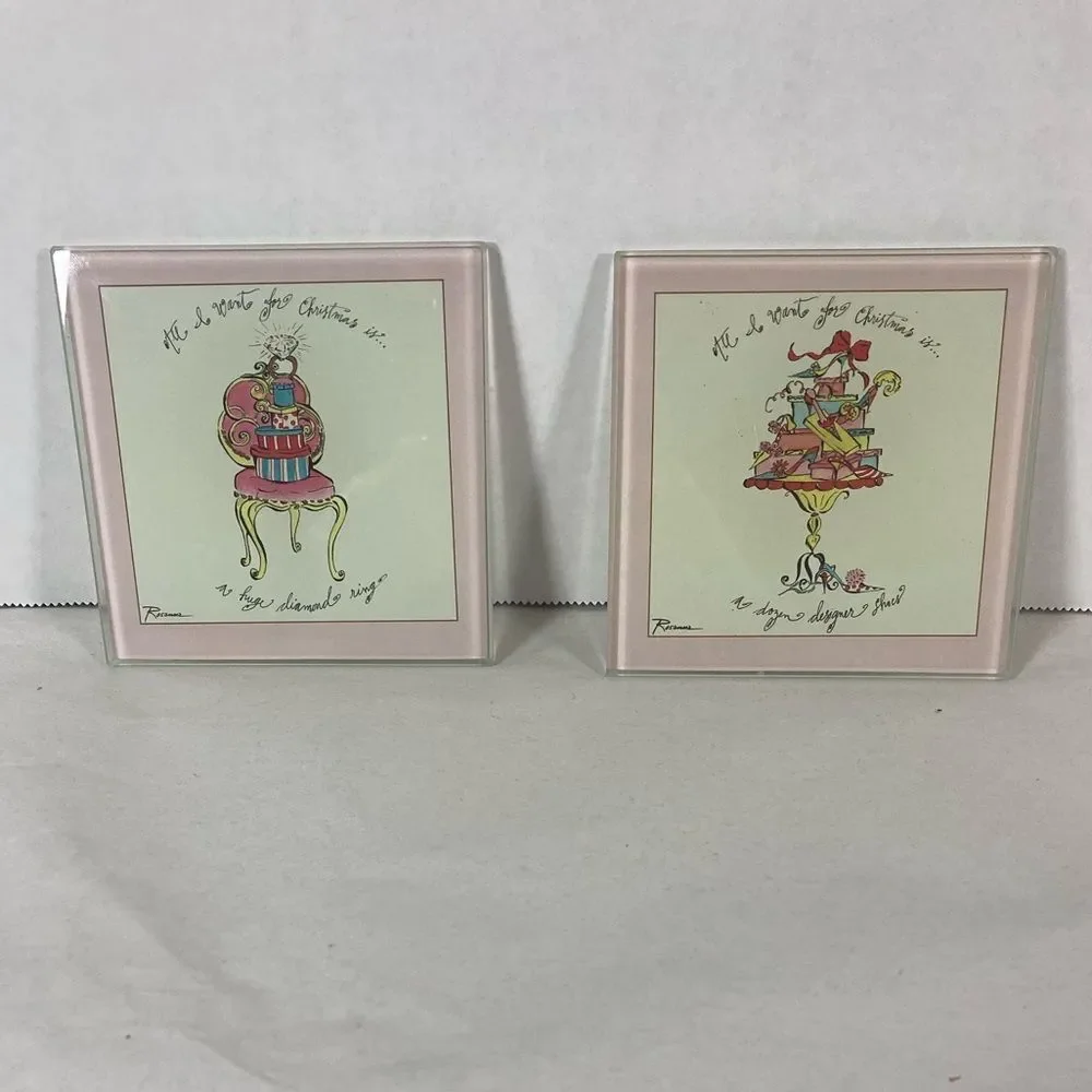 Rosanna Glass Coasters Set of 2 All I Want for Christmas Diamonds Shoes Square